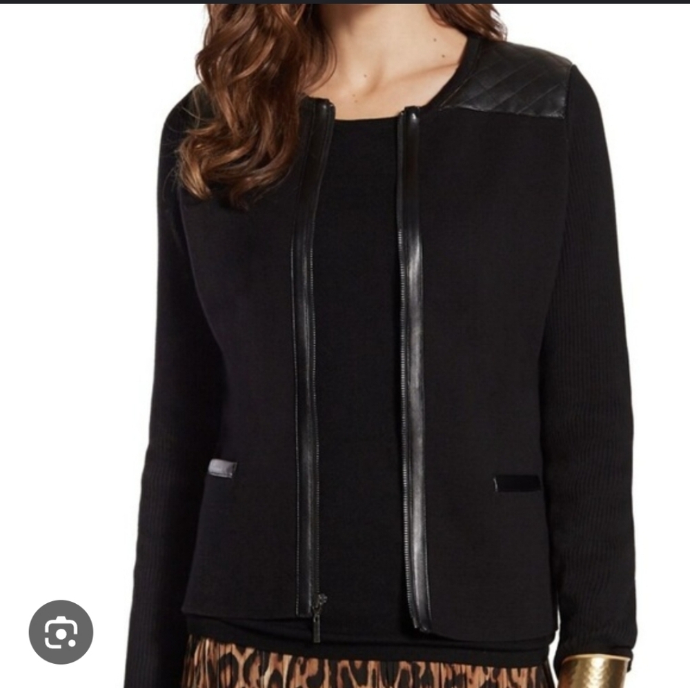 Lord & Taylor Cashmere Black Jacket With Leather Accents